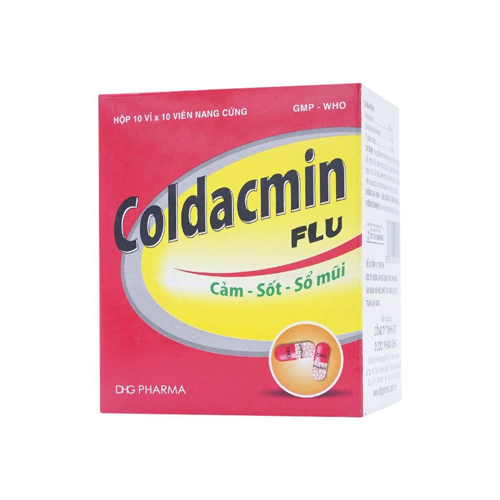 Thuốc Coldacmin Flu DHG hỗ trợ điều trị cảm, sổ mũi, sốt (10 vỉ x 10 viên)