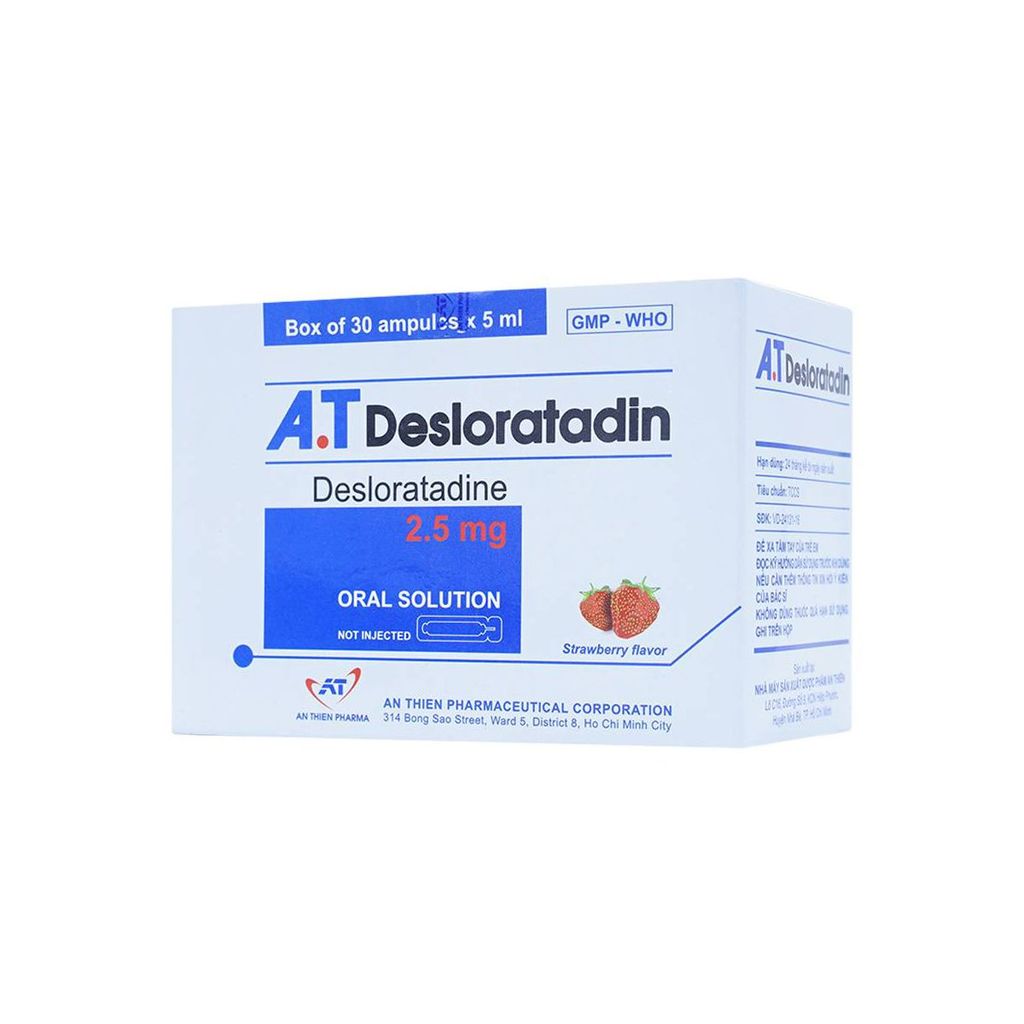 Thuốc A.T Desloratadin 2.5mg An Thiên điều trị viêm mũi dị ứng, mày đay (30 ống x 5ml)