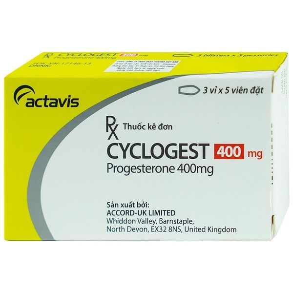 Thuốc Cyclogest 400mg Actavis điều trị tiền kinh nguyệt, trầm cảm sau sinh (3 vỉ x 5 viên)