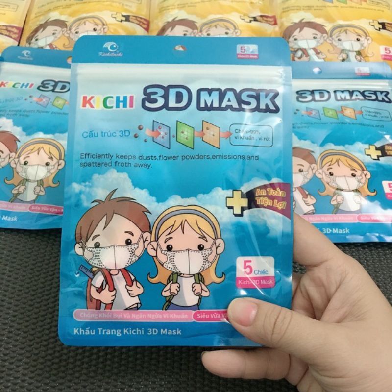 Khẩu trang trẻ em Kichi 3D Mask ( gói 5 cái)