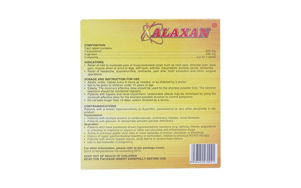 Thuốc Alaxan 325mg United giúp giảm đau kháng viêm (25 vỉ x 4 viên)