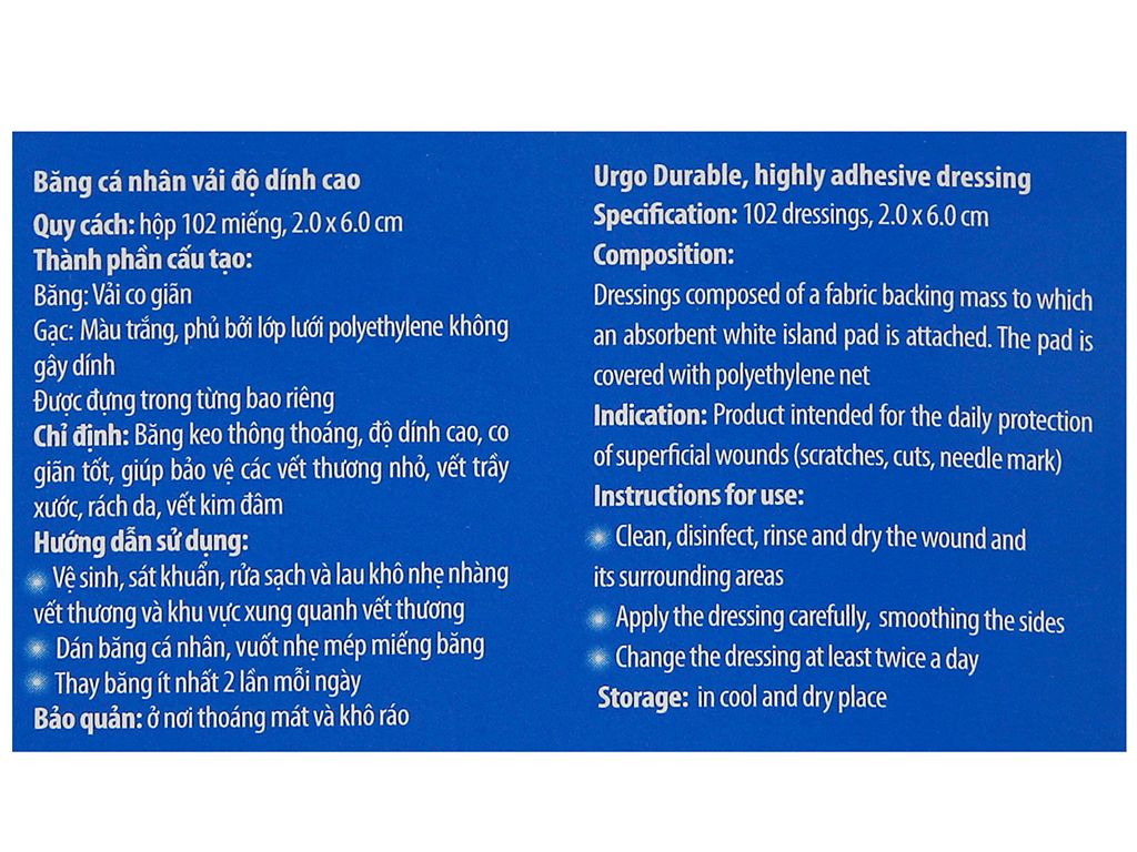 Băng cá nhân Urgo Durable màu da 102 miếng
