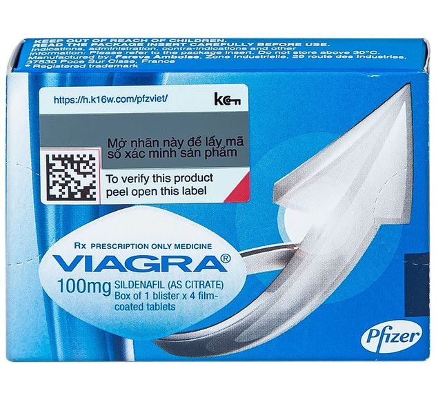 Thuốc Viagra 100mg Pfizer điều trị rối loạn cương dương (1 vỉ x 4 viên)