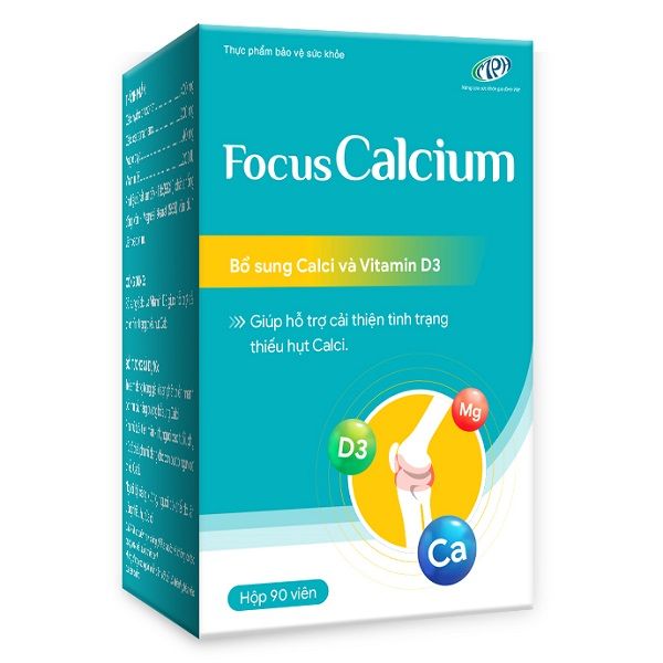 Viên uống bổ sung Canxi và Vitamin D3 Focus Calcium, giúp ngừa loãng xương, bổ sung canxi cho mẹ bầu, hỗ trợ tăng trưởng chiều cao - Lọ 90 viên