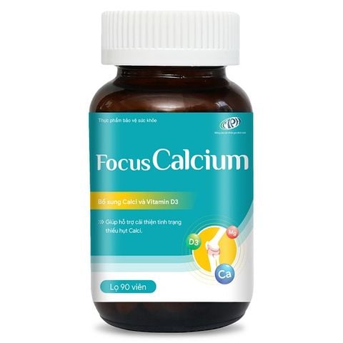 Viên uống bổ sung Canxi và Vitamin D3 Focus Calcium, giúp ngừa loãng xương, bổ sung canxi cho mẹ bầu, hỗ trợ tăng trưởng chiều cao - Lọ 90 viên