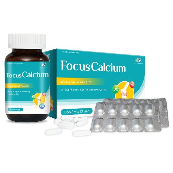 Viên uống bổ sung Canxi và Vitamin D3 Focus Calcium, giúp ngừa loãng xương, bổ sung canxi cho mẹ bầu, hỗ trợ tăng trưởng chiều cao - Lọ 90 viên