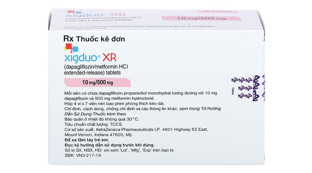 Xigduo XR 10mg/500mg trị đái tháo đường (4 vỉ x 7 viên)