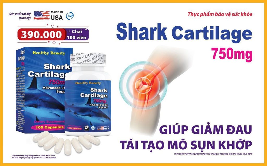 Viên uống SHARK CARTILAGE hỗ trợ tăng cường khả năng vận động linh hoạt và bôi trơn khớp 750MG