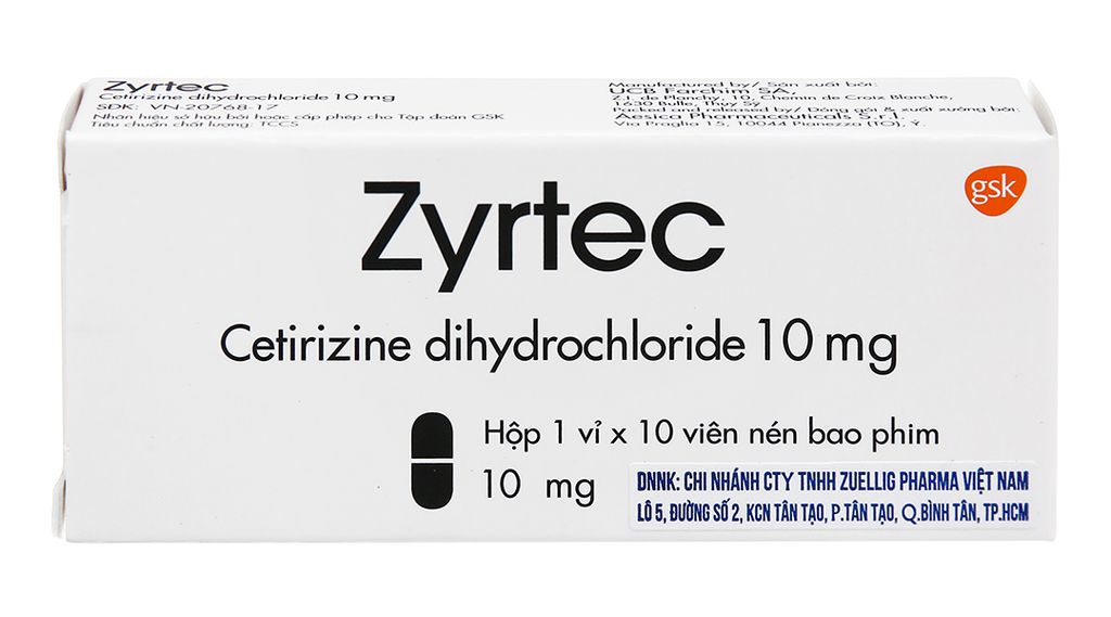 Zyrtec 10mg trị viêm mũi dị ứng, mày đay (1 vỉ x 10 viên)