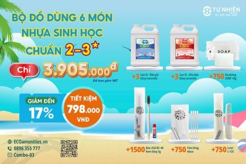 COMBO-03 ĐỒ DÙNG KHÁCH SẠN 6 MÓN - NHỰA SINH HỌC CHUẨN 2-3*