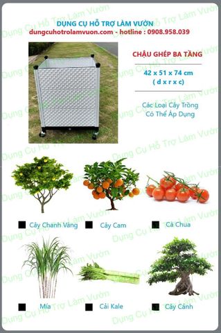  Chậu ghép trồng rau Daim Cao 70cm 