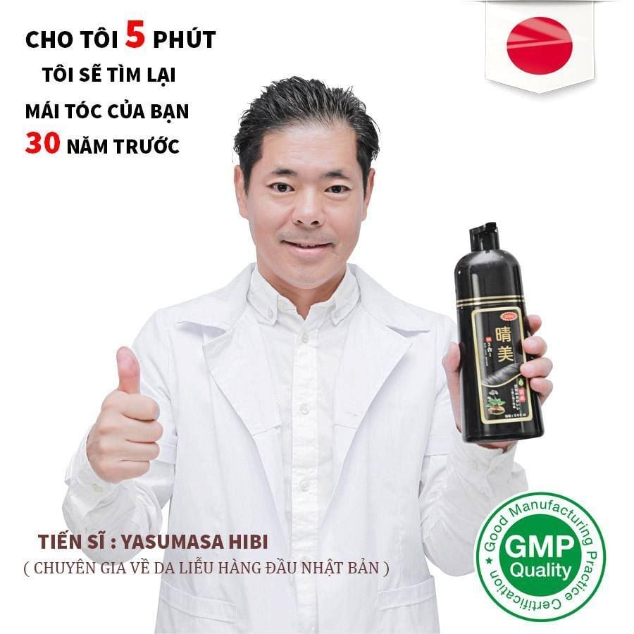 Dầu gội phủ bạc nhuộm tóc thảo dược Komi Nhật Bản chai 500ml - Màu Đen Nâu