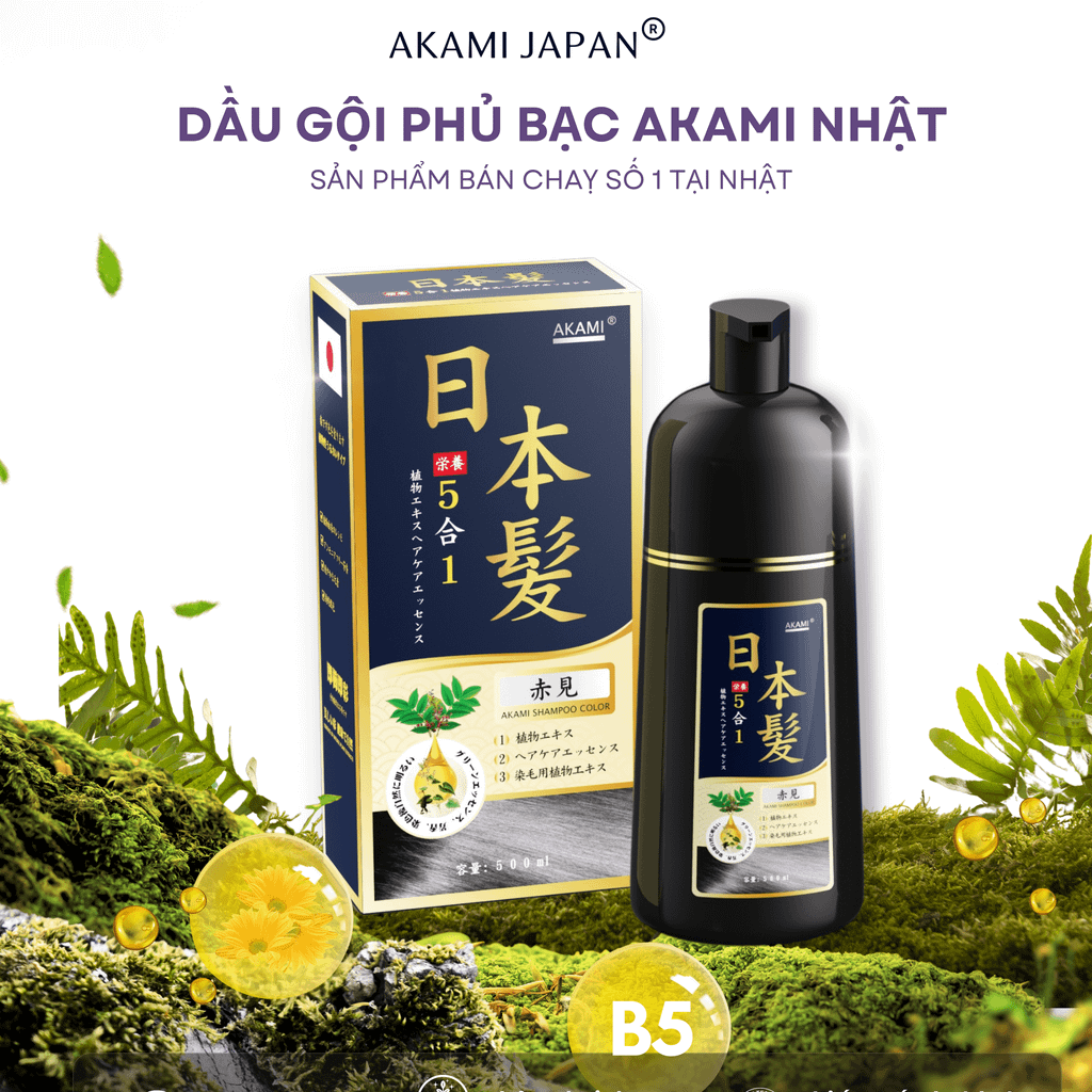 Dầu Gội Phủ Bạc Tóc Hữu Cơ 5 IN 1 Akami Nhật Bản - Phiên Bản Cao Cấp