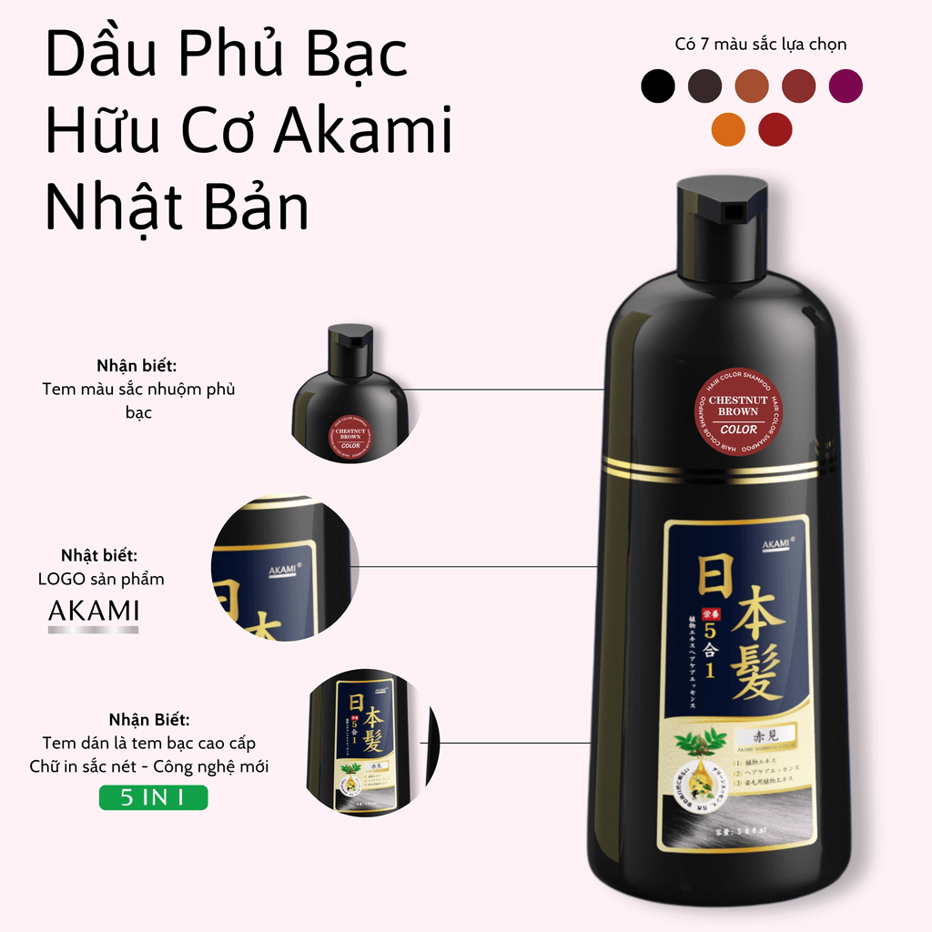 Dầu Gội Phủ Bạc Tóc Hữu Cơ 5 IN 1 Akami Nhật Bản - Phiên Bản Cao Cấp