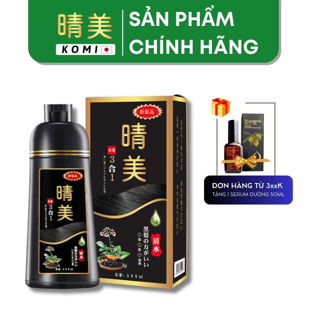 Dầu gội phủ bạc nhuộm tóc thảo dược Komi Nhật Bản chai 500ml - Màu nâu hạt dẻ
