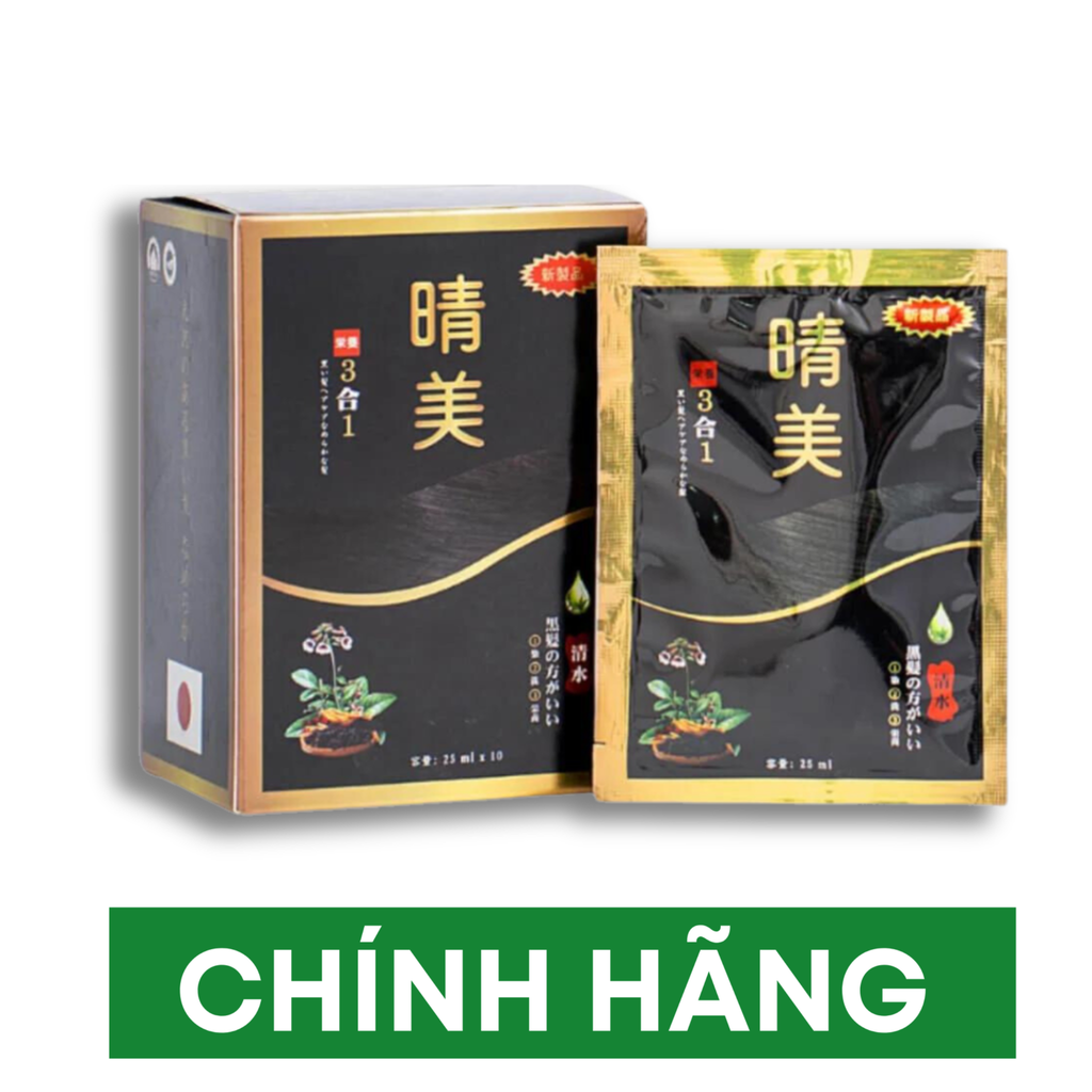 Dầu gội phủ bạc Komi Nhật Bản 1 Hộp x 10 Gói nhuộm tóc thảo dược thành phân thiên nhiên 250ml - Đen tự nhiên