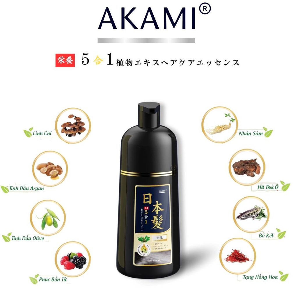Akami 5 IN 1 Chính Hãng  Nhật Bản Dầu Gội Phủ Bạc Nhân Sâm, Gội là đen, Komi, Sin hair, Laco - Phiên Bản Cao Cấp