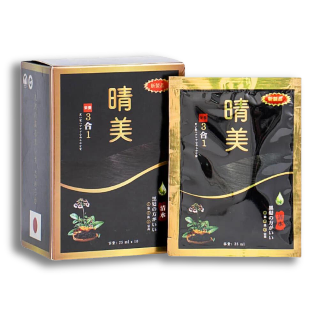 Dầu gội phủ bạc Komi Nhật Bản 1 Hộp x 10 Gói nhuộm tóc thảo dược thành phân thiên nhiên 250ml - Đen tự nhiên