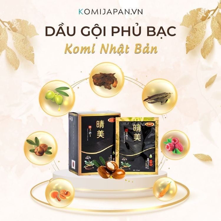 Hộp dầu gội phủ bạc Komi Nhật Bản nhuộm tóc thảo dược thành phân thiên nhiên 250ml - Đen tự nhiên