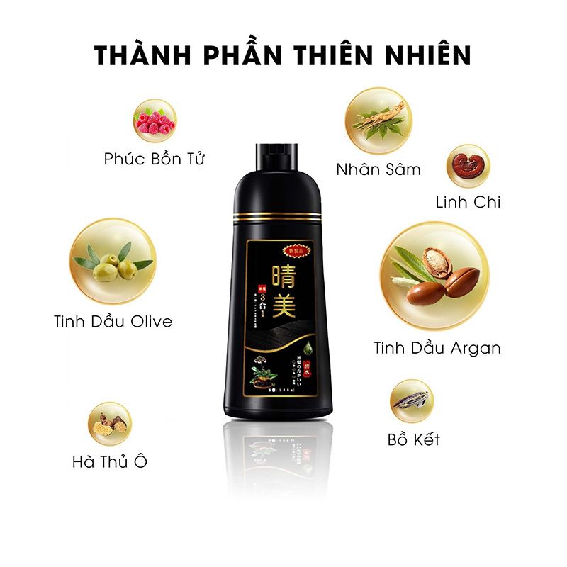 Dầu gội phủ bạc nhuộm tóc thảo dược Komi Nhật Bản chai 500ml - Màu đen tự nhiên