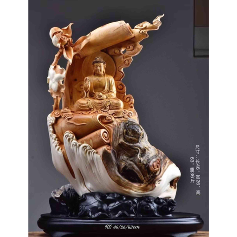 Tượng Phật A Di Đà gỗ nhai bách