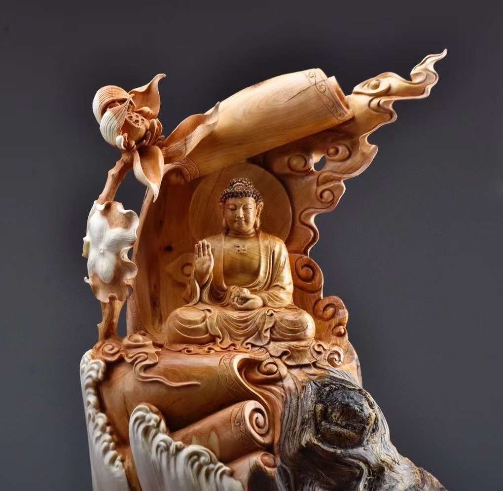 Tượng Phật A Di Đà gỗ nhai bách