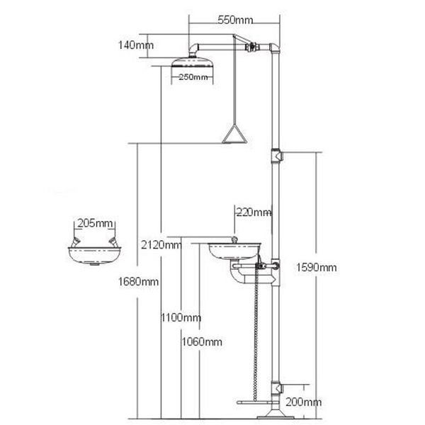 CÂY RỬA MẮT KHẨN CẤP SS-S150 KHÔNG CÓ CHÂN ĐẠP BẰNG THÉP KHÔNG GỈ 304