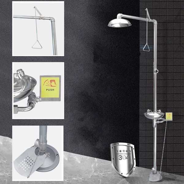 BỒN RỬA MẮT VÀ TẮM KHẨN CẤP ĐỨNG LOẠI CÓ CHÂN ĐẠP BẰNG INOX KHÔNG GỈ 304