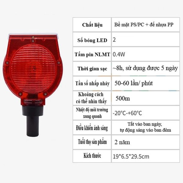 ĐÈN CẢNH BÁO LED CẦM TAY NĂNG LƯỢNG MẶT TRỜI ÁNH SÁNG NHẤP NHÁY