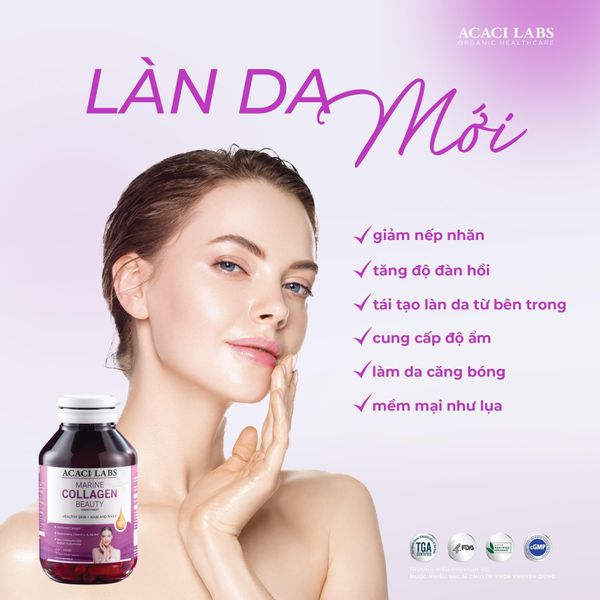 Viên Uống Đẹp Da Marine Collagen Beauty ACACI LABS Hỗ Trợ Da Móng Tóc Khoẻ Mạnh Hộp 90 Viên
