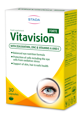 Viên uống bổ mắt Vitavision STADA giúp sáng mắt,giảm nguy cơ thoái hóa điểm vàng mắt cho người trưởng thành,bổ sung Lutein _Hộp 30 viên