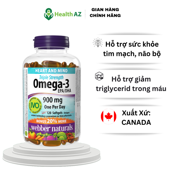 Viên Uống Dầu Cá Triple Strength Omega 3 WEBBER NATURALS Hỗ trợ sức khỏe não, tim, mắt, khớp
