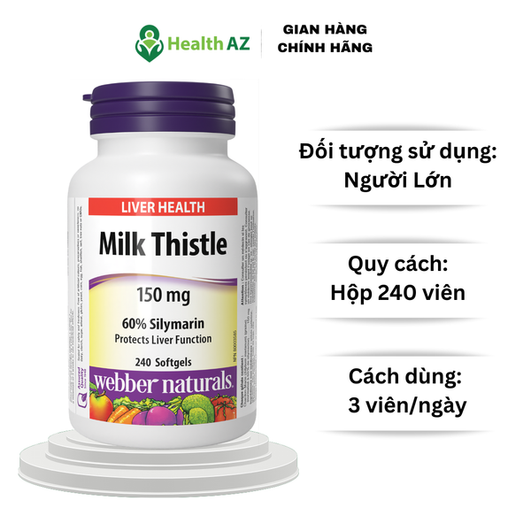 Viên uống bổ gan Milk Thistle 150mg WEBBER NATURALS Hộp 240 viên