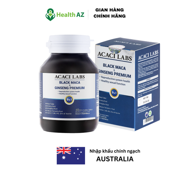 Viên uống Black Maca & Ginseng Premium Acaci Labs Hỗ trợ sinh lý nam Hộp 45 viên