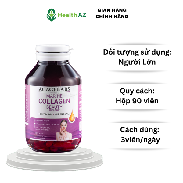 Viên Uống Đẹp Da Marine Collagen Beauty ACACI LABS Hỗ Trợ Da Móng Tóc Khoẻ Mạnh Hộp 90 Viên