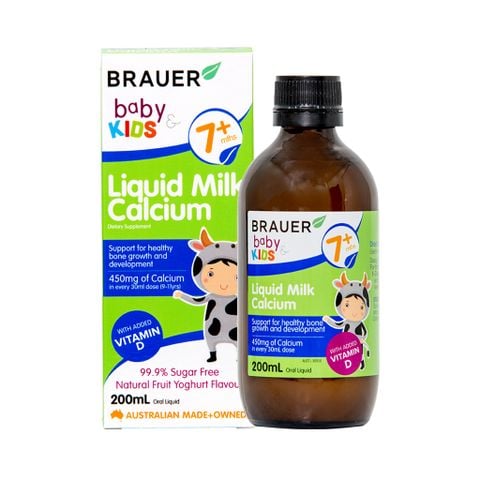 Canxi dạng sữa Baby & Kids Liquid Milk Calcium BRAUER hỗ trợ bổ sung canxi cho BÉ từ 7 tháng tuổi_Chai 200ml