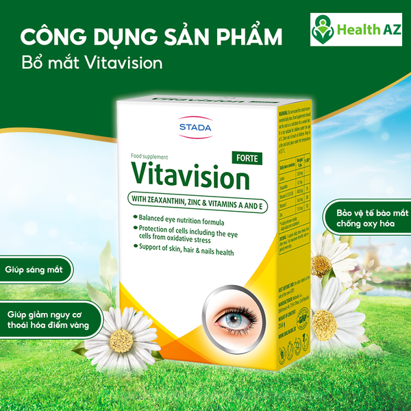Viên uống bổ mắt Vitavision STADA giúp sáng mắt,giảm nguy cơ thoái hóa điểm vàng mắt cho người trưởng thành,bổ sung Lutein _Hộp 30 viên