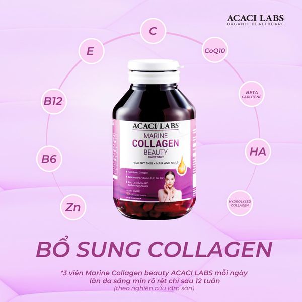 Viên Uống Đẹp Da Marine Collagen Beauty ACACI LABS Hỗ Trợ Da Móng Tóc Khoẻ Mạnh Hộp 90 Viên