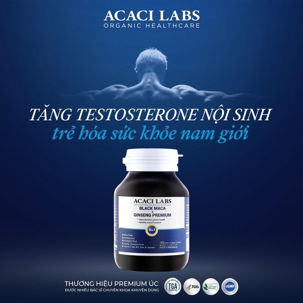 Viên uống Black Maca & Ginseng Premium Acaci Labs Hỗ trợ sinh lý nam Hộp 45 viên