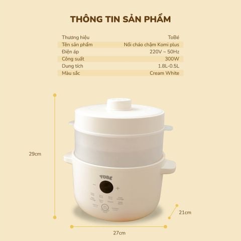 Nồi nấu cháo chậm TOBE Komi Plus 9126