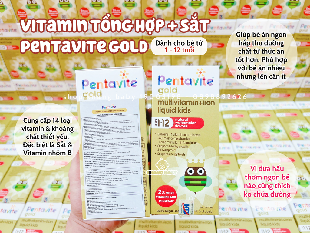 Siro vitamin tổng hợp kèm sắt Pentavite Gold Úc 200ml 1Y+