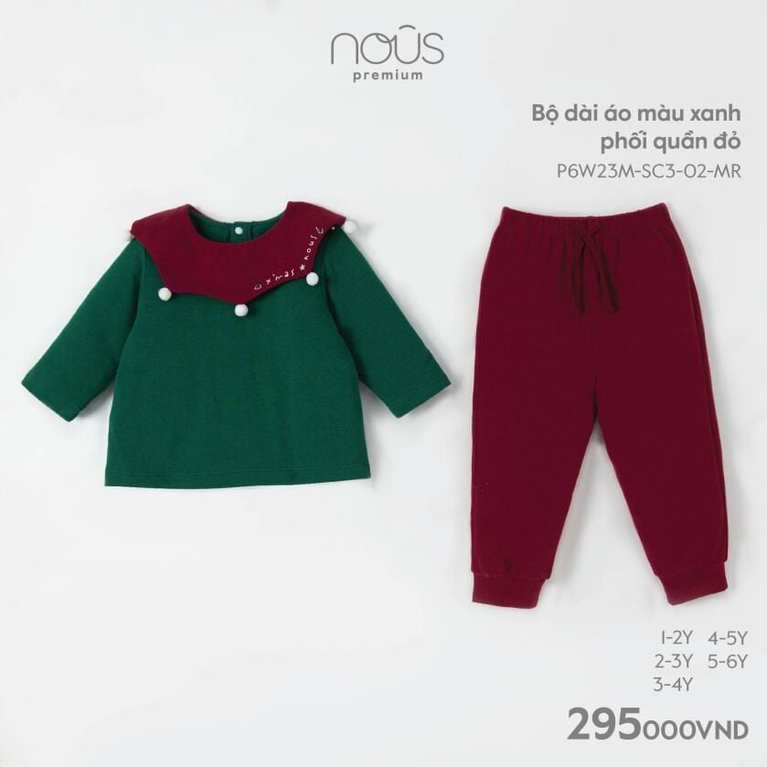 Bộ dài áo xanh phối quần đỏ Noel Nous