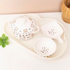 Set bát sứ ăn dặm 3 món kèm khay