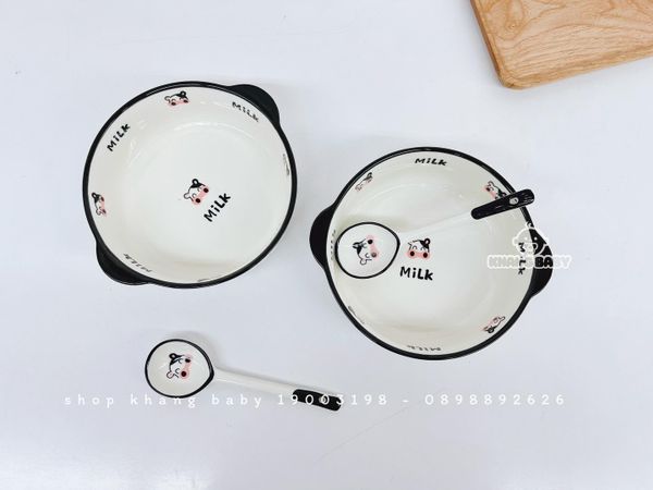 Set bát thìa sứ ăn dặm cho bé