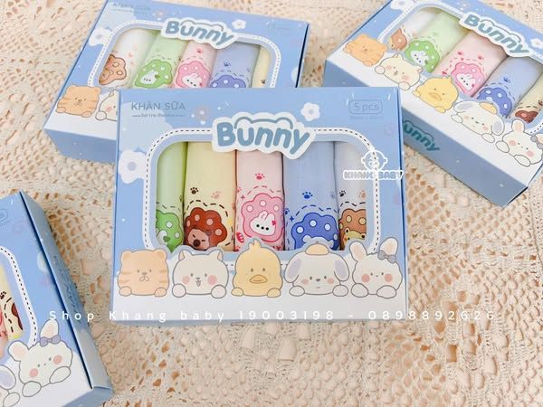 Set 5 khăn sữa sợi tre organic Bunny