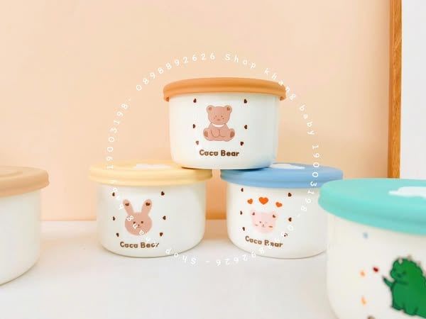 Hũ sứ ăn dặm kèm nắp đậy Cocobear