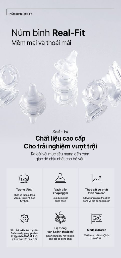 Núm bình sữa silicon Moyuum Real Fit Thế hệ 3