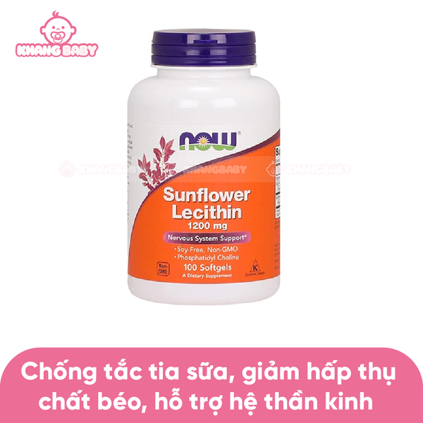 Viên chống tắc tia sữa Now Sunflower Lecithin 100 viên