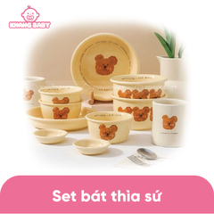 Set bát thìa sứ in hình gấu nâu