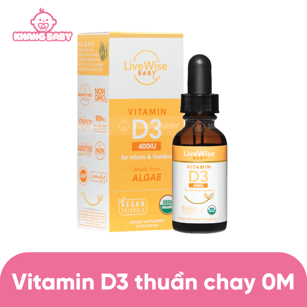 Vitamin D3 thuần chay Livewise Mỹ 30ml 0-3Y